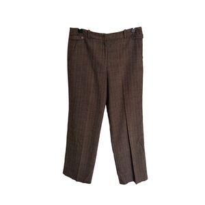 Larry Levine Brown Herringbone Plaid Straight Leg Stretch Dress Pants Womens 14